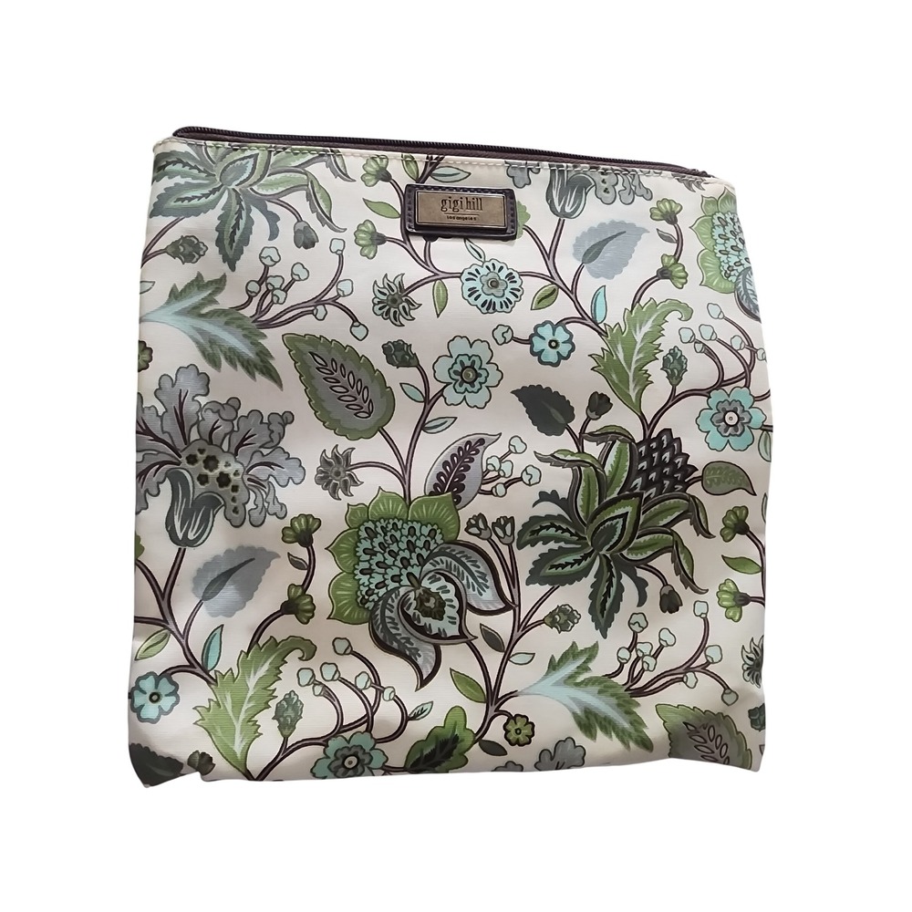 Gigi Hill Los Angeles Floral Paisley Zipper Pouch Cosmetic Bag Green Blue Cream